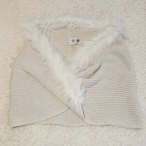 CAbi Cream Faux Fur Trim Twist Infinity Scarf